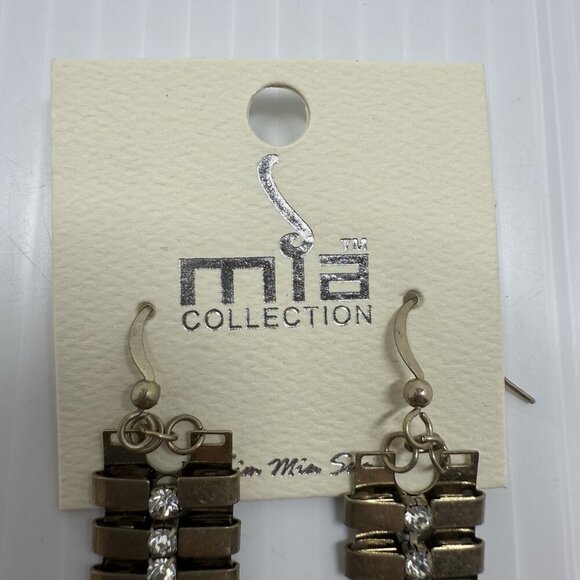 Mia Women's Gold Chain Classic Clear Rhinestones Elegant Collective Earrings NWT - Picture 2 of 6